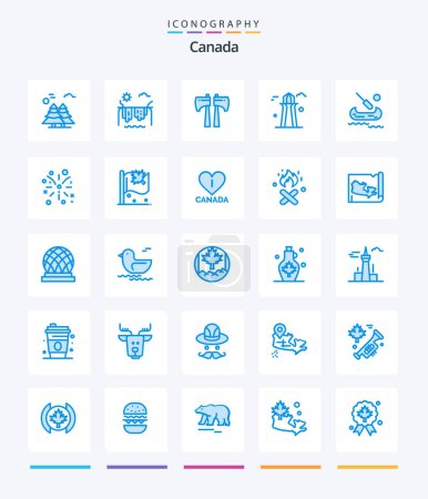 Illustration for Creative Canada 25 Blue icon pack  Such As kayak. building. canada. canada tower. canada - Royalty Free Image