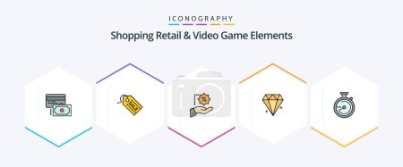 Illustration for Shoping Retail And Video Game Elements 25 FilledLine icon pack including compass. jewel. discount. jewelry. diamond - Royalty Free Image