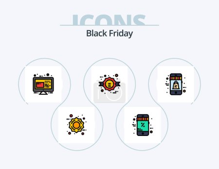 Téléchargez les illustrations : Black Friday Line Filled Icon Pack 5 Icon Design. friday. friday. sale. discount. sale - en licence libre de droit
