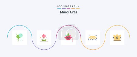 Illustration for Mardi Gras Flat 5 Icon Pack Including mardi gras. crown. plant. best. mask - Royalty Free Image