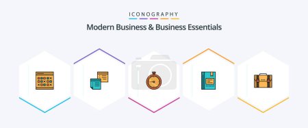 Illustration for Modern Business And Business Essentials 25 FilledLine icon pack including quick. clock. files. stopwatch. pages - Royalty Free Image
