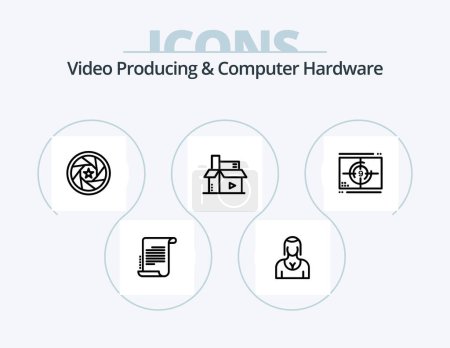 Illustration for Video Producing And Computer Hardware Line Icon Pack 5 Icon Design. clapper. board. tape. action. pp - Royalty Free Image