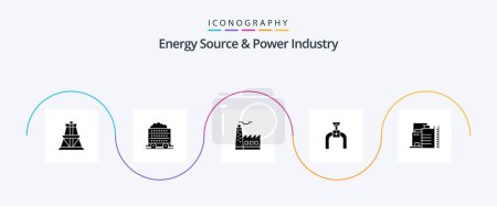 Téléchargez les illustrations : Energy Source And Power Industry Glyph 5 Icon Pack Including construction. line. building. gas. pipeline - en licence libre de droit