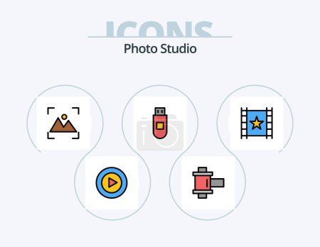 Ilustración de Photo Studio Line Filled Icon Pack 5 Icon Design. media. shadow. camera. photo. full shadow - Imagen libre de derechos