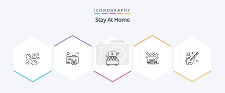 Ilustración de Stay At Home 25 Line icon pack including night. home. home photography. dinner. movie - Imagen libre de derechos