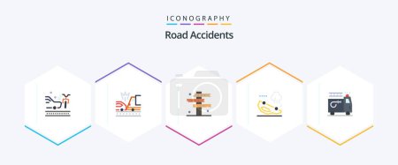 Illustration for Road Accidents 25 Flat icon pack including firefighter. crash. cowboy. car. west - Royalty Free Image