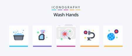 Téléchargez les illustrations : Wash Hands Flat 5 Icon Pack Including worldwide. microscope. virus. laboratory. scan. Creative Icons Design - en licence libre de droit