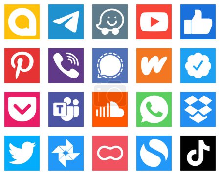 Illustration for 20 High Resolution Social Media Icons such as literature; facebook and mesenger icons. Modern and professional - Royalty Free Image