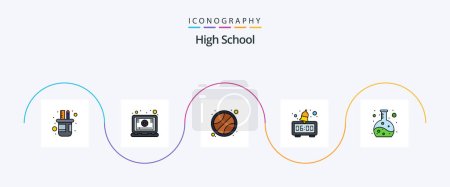 Téléchargez les illustrations : High School Line Filled Flat 5 Icon Pack Including . experiment. ball. chemistry. clock - en licence libre de droit