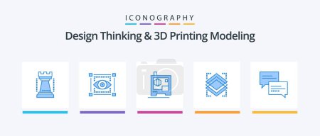 Illustration for Design Thinking And D Printing Modeling Blue 5 Icon Pack Including message . chat. printer. server. object. Creative Icons Design - Royalty Free Image
