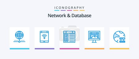 Téléchargez les illustrations : Network And Database Blue 5 Icon Pack Including design. app. phone. page. Creative Icons Design - en licence libre de droit