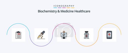Ilustración de Biochemistry And Medicine Healthcare Line Filled Flat 5 Icon Pack Including medical. pills . xray. medicine. - Imagen libre de derechos
