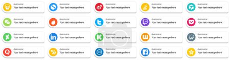 Téléchargez les illustrations : 20 Follow Me Icons with Custom Message Option for Popular Social Media Platforms such as pocket. tweet. stock. twitter and messenger icons. Creative and eye catching - en licence libre de droit