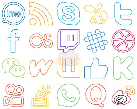 Illustration for 20 Minimalist Colourful Outline Social Media Icons such as dribbble. twitch. swarm. lastfm and fb High-definition and editable - Royalty Free Image