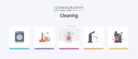 Téléchargez les illustrations : Cleaning Flat 5 Icon Pack Including clean. faucet. bathroom. cleaning. bath. Creative Icons Design - en licence libre de droit