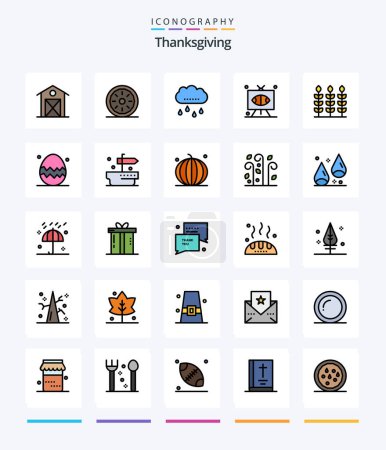 Illustration for Creative Thanks Giving 25 Line FIlled icon pack  Such As sports. game. pumpkin pie. football. rainy - Royalty Free Image