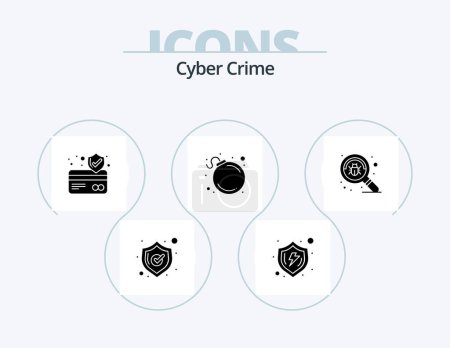 Téléchargez les illustrations : Cyber Crime Glyph Icon Pack 5 Icon Design. virus. find. atm card. bug. bomb - en licence libre de droit