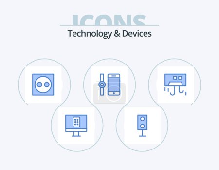 Téléchargez les illustrations : Devices Blue Icon Pack 5 Icon Design. condition. smartphone. devices. smart watch. hardware - en licence libre de droit