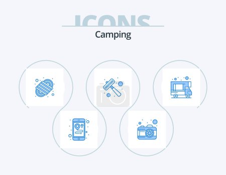 Ilustración de Camping Blue Icon Pack 5 Icon Design. . caravan. para cord. camping. meat - Imagen libre de derechos