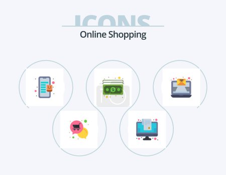 Illustration for Online Shopping Flat Icon Pack 5 Icon Design. payment. dollar. online shopping. cash. mobile - Royalty Free Image
