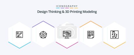 Ilustración de Design Thinking And D Printing Modeling 25 Line icon pack including mouse. plus. computer. document. pros - Imagen libre de derechos