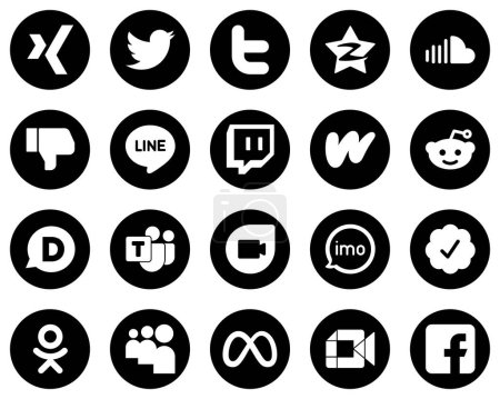 Téléchargez les illustrations : 20 High-Quality White Social Media Icons on Black Background such as microsoft team. reddit. music. literature and twitch icons. Fully editable and professional - en licence libre de droit