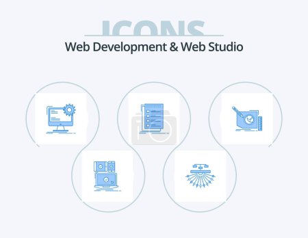 Téléchargez les illustrations : Web Development And Web Studio Blue Icon Pack 5 Icon Design. list. check. structure. static. page - en licence libre de droit