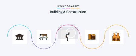 Téléchargez les illustrations : Building And Construction Line Filled Flat 5 Icon Pack Including medical. hospital. lifting. well. tool - en licence libre de droit
