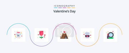Illustration for Valentines Day Flat 5 Icon Pack Including glass. long. camping. drink. coffee - Royalty Free Image