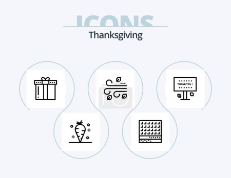 Téléchargez les illustrations : Thanksgiving Line Icon Pack 5 Icon Design. bell. dessert. thank you. caramel apple. turkey - en licence libre de droit