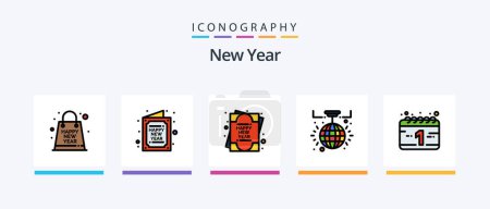 Illustration for New Year Line Filled 5 Icon Pack Including watch. new year. year. midnight. tea. Creative Icons Design - Royalty Free Image