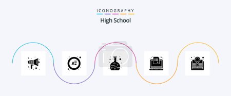 Téléchargez les illustrations : High School Glyph 5 Icon Pack Including explore. survey. chemistry. questionnaire. laptop - en licence libre de droit