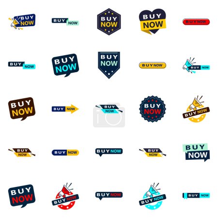 Ilustración de Buy Now 25 Fresh Typographic Elements for a lively sales campaign - Imagen libre de derechos