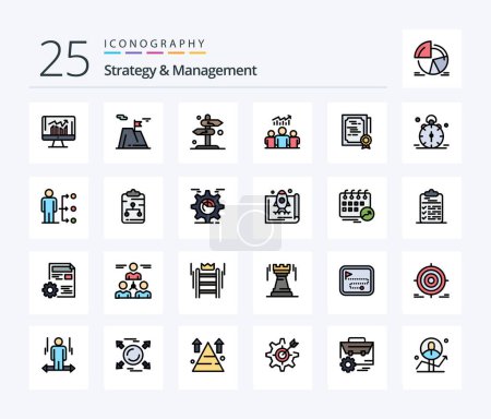 Ilustración de Strategy And Management 25 Line Filled icon pack including team. group. achievement. arrow. sign - Imagen libre de derechos