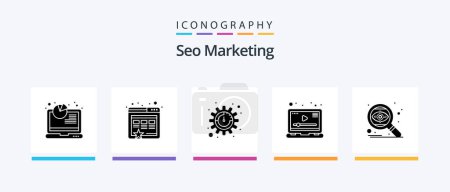 Téléchargez les illustrations : Seo Marketing Glyph 5 Icon Pack Including eye. seo. seo. search. video. Creative Icons Design - en licence libre de droit