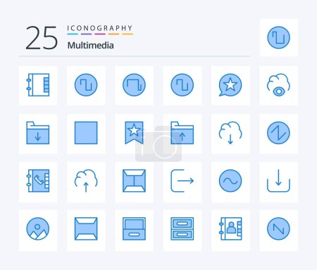 Ilustración de Multimedia 25 Blue Color icon pack including control. folder. message. document. eye - Imagen libre de derechos