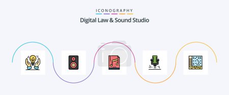 Illustration for Digital Law And Sound Studio Line Filled Flat 5 Icon Pack Including ableton. professional. professional. microphone. mp sample - Royalty Free Image