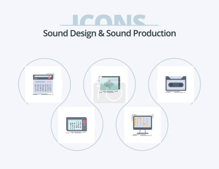Téléchargez les illustrations : Sound Design And Sound Production Flat Icon Pack 5 Icon Design. hertz. audio. digital. sound. midi - en licence libre de droit