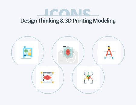 Ilustración de Design Thinking And D Printing Modeling Flat Icon Pack 5 Icon Design. education. compass. printer. design. core - Imagen libre de derechos