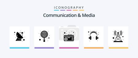 Téléchargez les illustrations : Communication And Media Glyph 5 Icon Pack Including signal. support. frequency. help. audio. Creative Icons Design - en licence libre de droit
