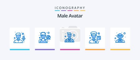 Illustration for Male Avatar Blue 5 Icon Pack Including professor. man. player. delivery. police. Creative Icons Design - Royalty Free Image
