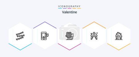 Illustration for Valentine 25 Line icon pack including valentine. video camera. love chat. movie. love - Royalty Free Image