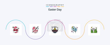 Illustration for Easter Line Filled Flat 5 Icon Pack Including egg. event. paint. balloon. holiday - Royalty Free Image
