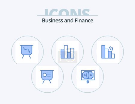 Illustration for Finance Blue Icon Pack 5 Icon Design. bar. finance. money. chart. bar - Royalty Free Image