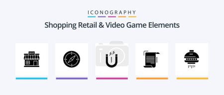 Téléchargez les illustrations : Shoping Retail And Video Game Elements Glyph 5 Icon Pack Including guidelines. note. gps. report. tool. Creative Icons Design - en licence libre de droit