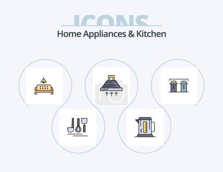 Ilustración de Home Appliances And Kitchen Line Filled Icon Pack 5 Icon Design. presentation. home. hotel. travel. hotel - Imagen libre de derechos