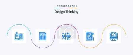 Téléchargez les illustrations : Design Thinking Blue 5 Icon Pack Including design. pencil. minus. edit. digital - en licence libre de droit
