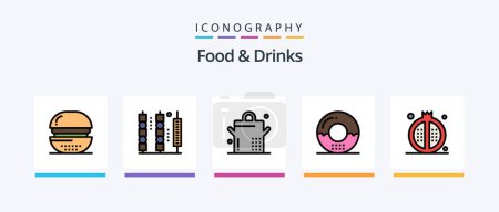 Ilustración de Food and Drinks Line Filled 5 Icon Pack Including junk. wheat. chicken. food. meal. Creative Icons Design - Imagen libre de derechos