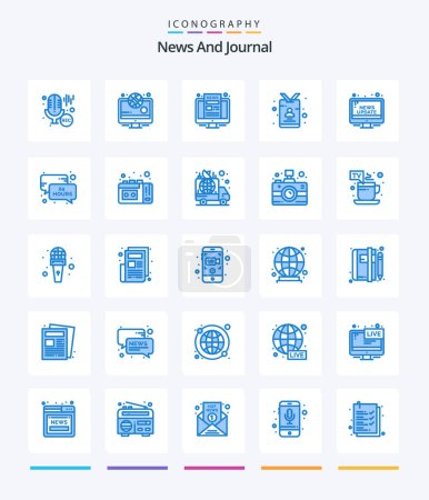 Téléchargez les illustrations : Creative News 25 Blue icon pack  Such As information. reporter. monitor. press. id - en licence libre de droit