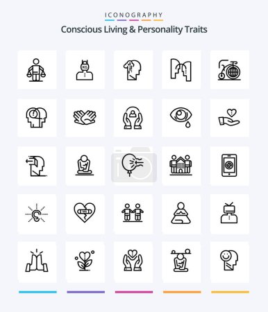Illustration for Creative Concious Living And Personality Traits 25 OutLine icon pack  Such As mind. brain. stress. sad. human - Royalty Free Image